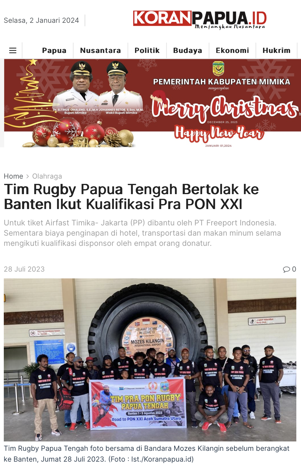  Tim Rugby Papua Tengah Bertolak ke Banten Ikut Kualifikasi Pra PON XXI